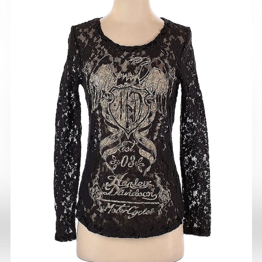 Harley-Davidson Black Lace Long Sleeve Top